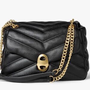Luxury Inspired Elegant Black Quilted Leather Bag with Gold Chain
